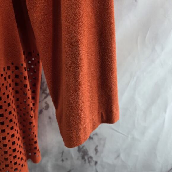 Chicos Cardigan Womens Large Orange Suede Perforated Topper Ruana Stretch - Picture 5 of 13